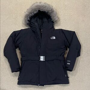 The North Face hooded HYVENT 550 Black Jacket with removable Fur Trim.